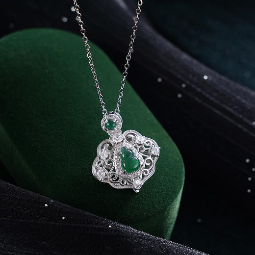 子佩集S925银【葫芦赐福】套链【DZ06386】纯银古法银翡翠（可打开）项链2408 商品图1