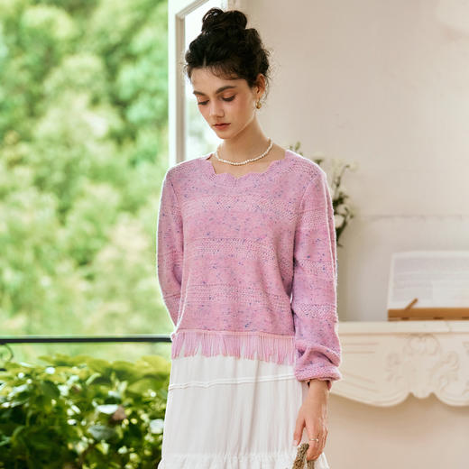 
OLrain欧芮儿法式套头毛衣女秋季2024年新款浪漫流苏宽松上衣 商品图3