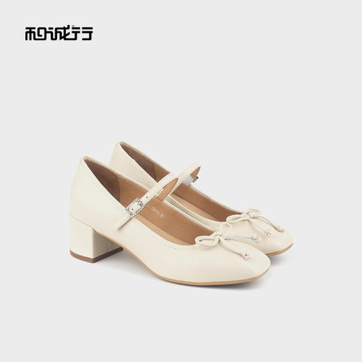 和诚行 2024秋冬新款法式温柔蝴蝶结玛丽珍女甜美中跟单鞋0010832 商品图4