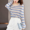 雀说新款镂空条纹针织衫防晒衣女装设计感洋气撞色拼接上衣AL37045 商品缩略图1