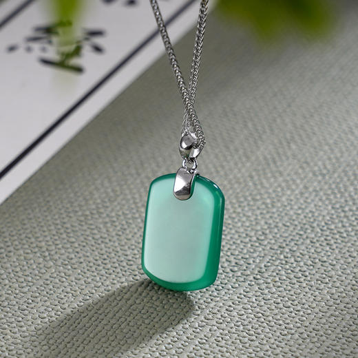 子佩集S925银【岁岁生莲】套链【DZ17579】纯银绿玉髓无事牌项链2408 商品图3