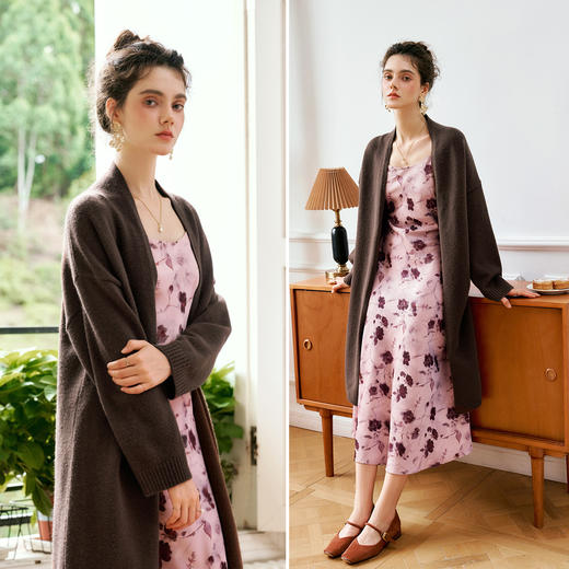 
OLrain欧芮儿法式咖色针织衫女秋季2024新款慵懒简约宽松针织开衫 商品图1