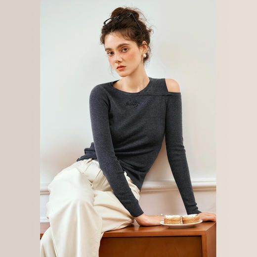 
OLrain欧芮儿长袖套头针织衫女秋季2024年新款设计感镂空针织上衣 商品图2