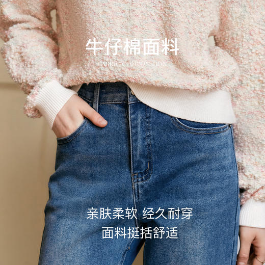 OLrain欧芮儿蓝色高腰牛仔裤女秋季2024新款显瘦直筒通勤百搭长裤 商品图3