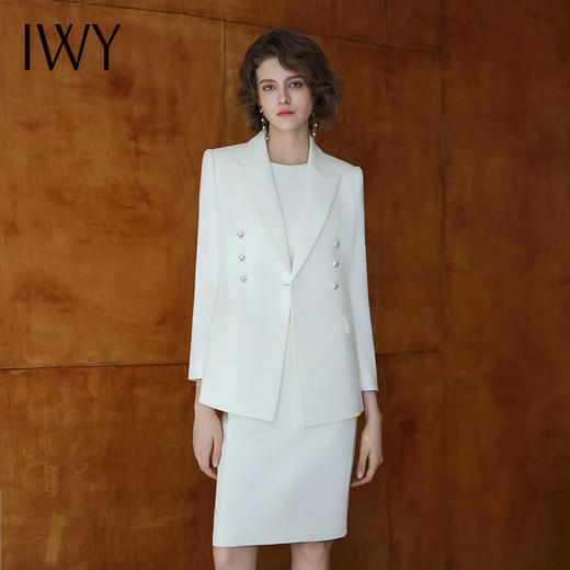 IWY/白色戗驳领西装连衣裙两件套正式场合商务招待通勤干练套装女C14260+Q14259 商品图0
