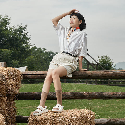 【清仓款】posee朴西自由行外穿沙滩凉拖鞋女士夏新款防滑eva绑带厚底凉鞋女 商品图4