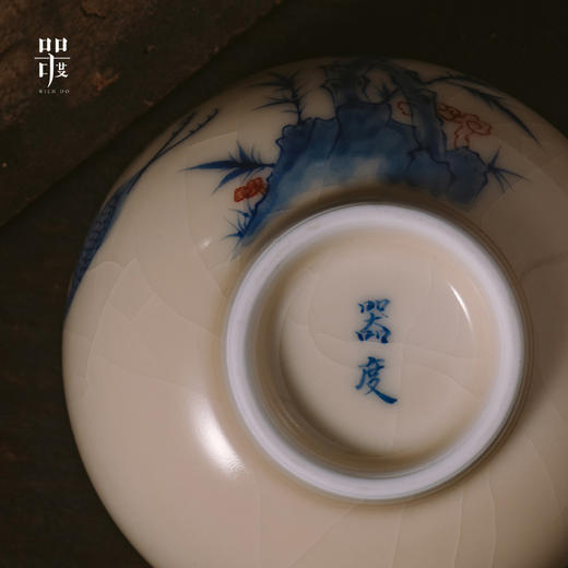 问鼎器度汝窑鹅黄青花玉容杯(咏鹤柳青) (山水)（鸳鸯戏水）（缺货） 商品图3