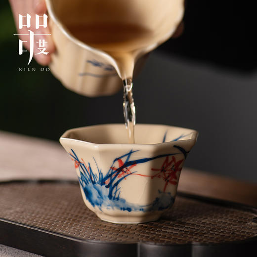 问鼎器度汝窑鹅黄青花八方杯（仙鹤戏红梅）八方杯(写意兰花草)八方杯（竹子）八方杯（兰竹图）（缺货） 商品图4