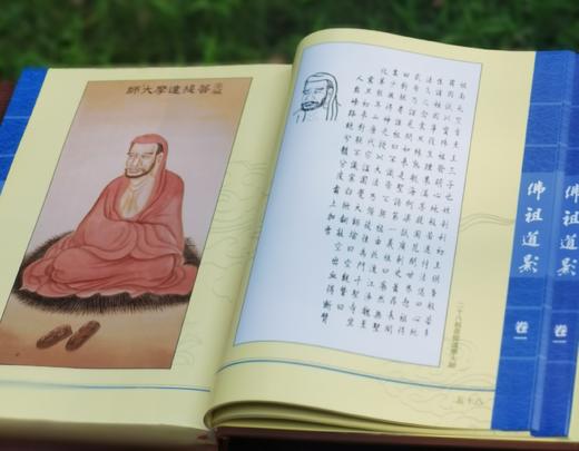 《佛祖道影》:彩绘版，全2册，绸布面精装，16开，广东省文化传播学会编，陈杰 绘 ；岭南美术出版社2012年一版一印，定价：380，售价：80。 商品图9