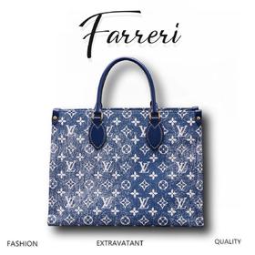 驴家 M59608 老花图 撞色缝线 丹宁牛仔托特包 购物袋