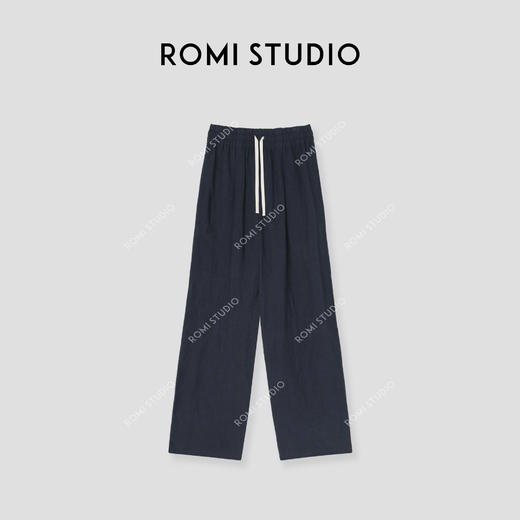ROMI STUDIO“内心规则”100亚麻砂洗加软松紧腰直筒休闲裤421K5074 商品图0