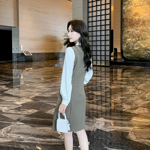 奢姿2025年春季新款大码女装撞色蝴蝶结绑带裙子胖妹妹法式连衣裙9943853513 商品图3