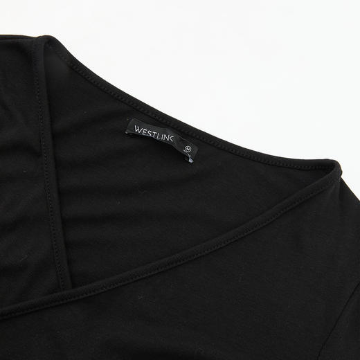 西遇法式V领连衣裙女秋季新款轻熟气质高级感开叉黑色长裙D3742628 商品图5