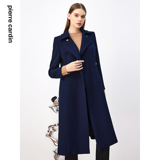 皮尔卡丹女装风衣蓝色纯色中长款商务羊毛大衣女外套P3301G3998N0
 商品图3