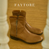 faytobe英伦风马丁靴秋时尚休闲复古胎牛皮褶皱粗跟短靴女士 商品缩略图5