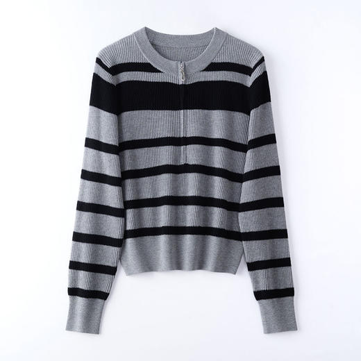 雀说 羊毛针织衫套头衫新款条纹女士秋季宽松显瘦韩版上衣4ZF-788-JC3 商品图4