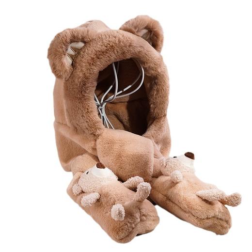 儿童帽子围巾手套三件套婴儿围脖一体帽男童女童可爱宝宝帽子秋冬 商品图4