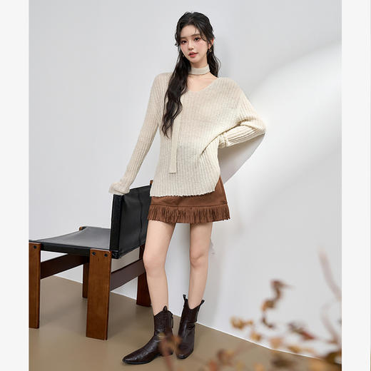西遇挂脖设计感毛针织衫女秋季新款松弛感薄款法式气质上衣M0043100 商品图1