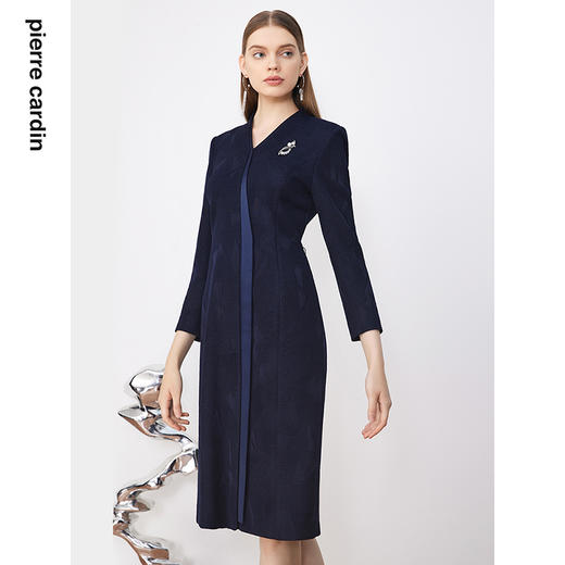 皮尔卡丹女装连衣裙简约拼接修身V领通勤职业连衣裙P3315E3958N0 商品图3