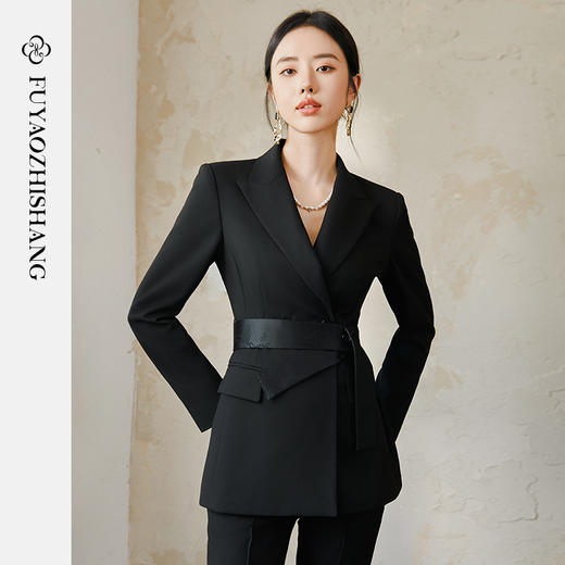 FUYAO扶摇 羊毛戗驳领西装外套女2024秋冬斜纹肌理感提花拼接西服 商品图2