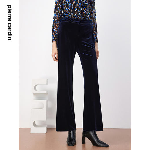 皮尔卡丹女装裤西装裤蓝色丝绒好打理日常通勤直筒裤P3320T3998N0
 商品图3