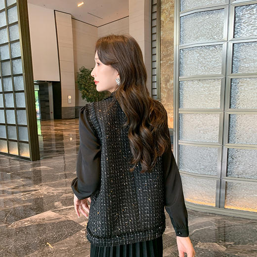 奢姿2025年秋季新款大码女装胖妹妹小香风马夹百褶连衣裙穿搭套装9943326567 商品图3