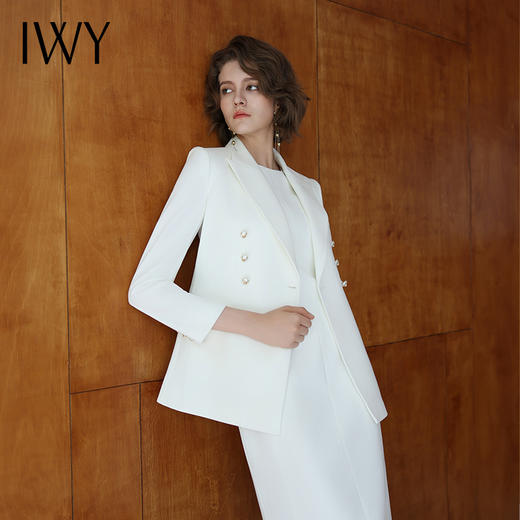 IWY/白色戗驳领西装连衣裙两件套正式场合商务招待通勤干练套装女C14260+Q14259 商品图1