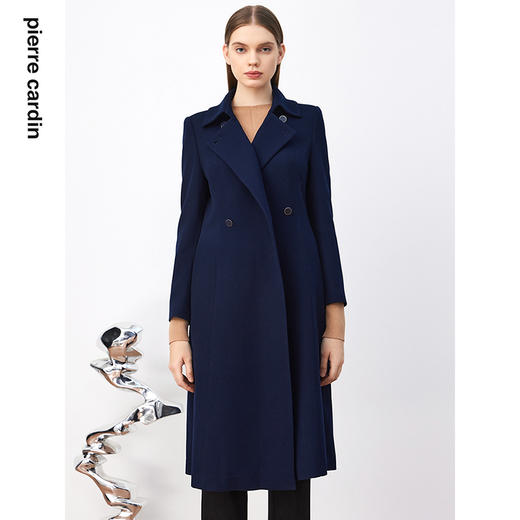 皮尔卡丹女装风衣蓝色纯色中长款商务羊毛大衣女外套P3301G3998N0
 商品图0