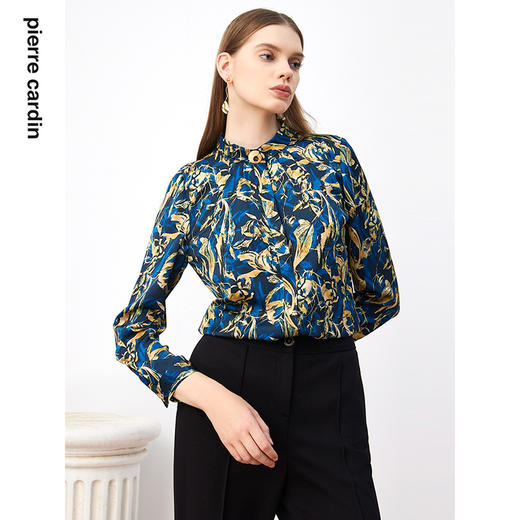 皮尔卡丹女装新款高级复古印花通勤长袖衬衫P3330B3987L3
 商品图4