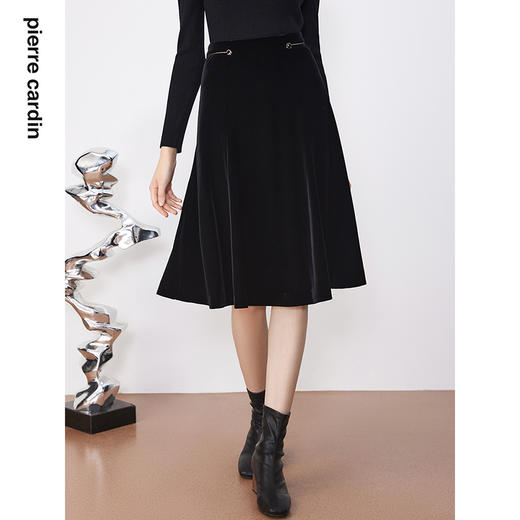 皮尔卡丹女装半身裙春秋黑色丝绒A字版春秋百搭半裙P3320S3993B0
 商品图3