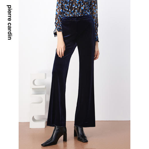 皮尔卡丹女装裤西装裤蓝色丝绒好打理日常通勤直筒裤P3320T3998N0
 商品图2
