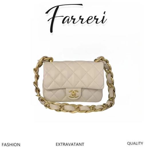 2尺寸 香奶奶  粗链条cf腋下包 奶茶色 商品图0