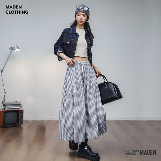 马登复古黑白格半身裙气质a字裙长款显瘦伞裙不规则设计百搭夏女 商品图0