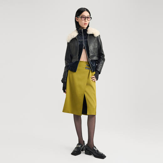 lost in echo2024秋季新款机车毛领黑色短款皮夹克皮衣外套女 商品图2