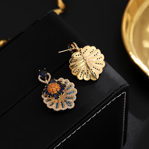 雀说 高版本925银+加厚真金电镀微镶锆石镶钻扇叶耳环波西米亚高4ZF-1232 商品图1