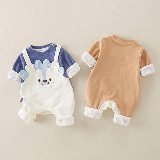 【连体衣设计，展现时尚与可爱！】秋季新款韩版婴幼儿衣服 背带连体衣 小宝宝可爱小狮子背带裤-QQ 商品图2