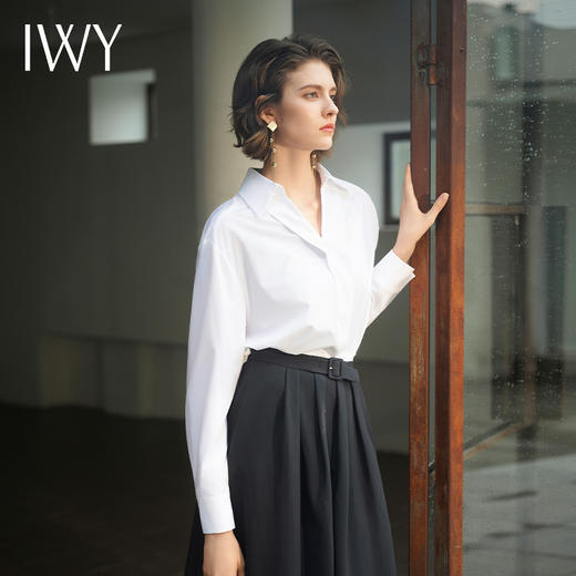 IWY/简约干练白色衬衫遮腰显瘦法式轻奢休闲百搭衬衣B14231 商品图3