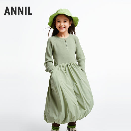 女童毛织拼接连衣裙长袖裙子安奈儿童装实体店同款AG433624 商品图0