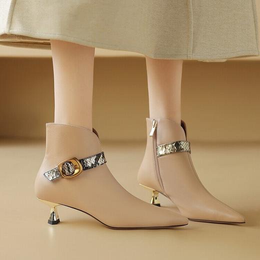 【预售5天】秋冬法式尖头气质及踝靴牛皮小短靴女春秋单靴欧美裸靴NDXC&6792 商品图4