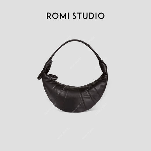 ROMI STUDIO“法式优雅”全粒面羊皮大容量单肩斜挎牛角包 434TS007 商品图0