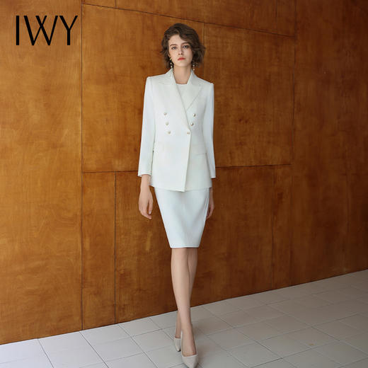 IWY/白色戗驳领西装连衣裙两件套正式场合商务招待通勤干练套装女C14260+Q14259 商品图4