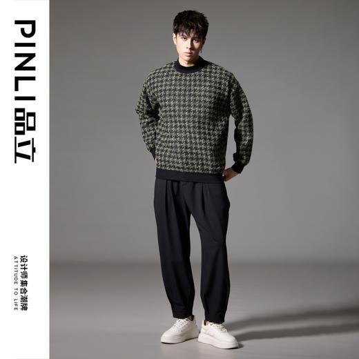 PINLI品立秋季新款半高领小香风卫衣潮牌提花宽松休闲男上衣B243109013 商品图1