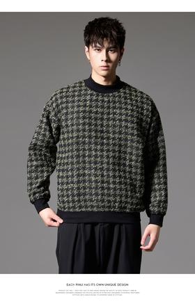 PINLI品立秋季新款半高领小香风卫衣潮牌提花宽松休闲男上衣B243109013