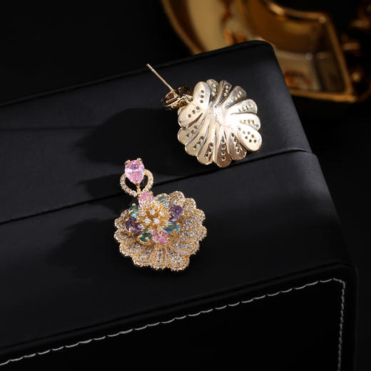 雀说 高版本925银+加厚真金电镀微镶锆石镶钻扇叶耳环波西米亚高4ZF-1232 商品图3