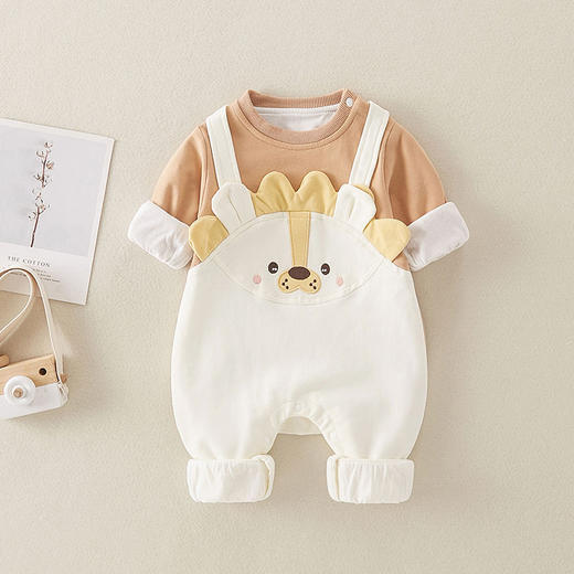 【连体衣设计，展现时尚与可爱！】秋季新款韩版婴幼儿衣服 背带连体衣 小宝宝可爱小狮子背带裤-QQ 商品图1