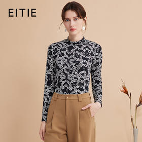 EITIE爱特爱秋季新款修身显瘦百搭印花小上衣7513215