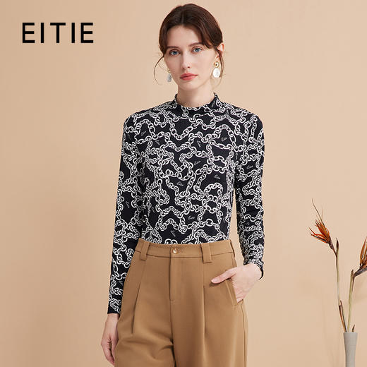 EITIE爱特爱秋季新款修身显瘦百搭印花小上衣7513215 商品图0