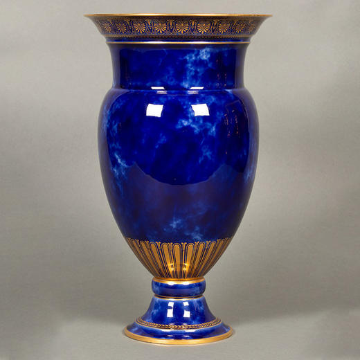 独角鹿西洋古董 1865年代法国御窑出品手绘描金装饰云朵蓝釉赏瓶一对 商品图2