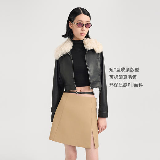 lost in echo2024秋季新款机车毛领黑色短款皮夹克皮衣外套女 商品图1