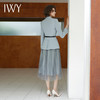 IWY/长袖蓝色V领西装百褶裙职业套装正式场合招待通勤干练职业套裙C14109+S13315 商品缩略图3